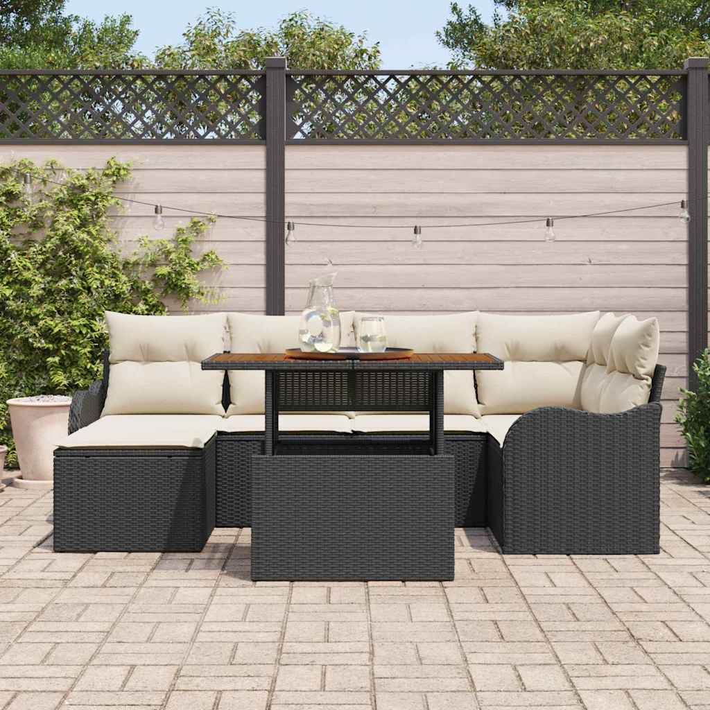 Ensemble de canapé de jardin 7 pcs Noir Poly rotin - XIOS