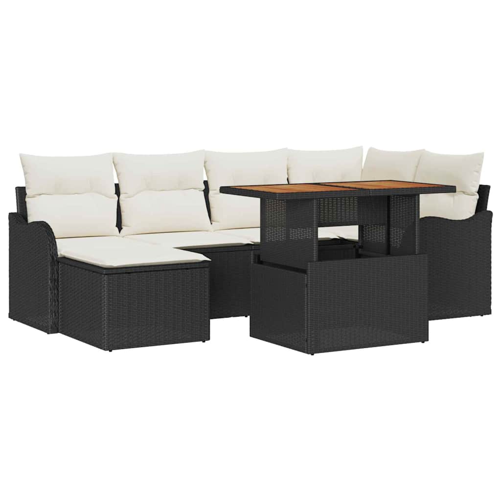 Ensemble de canapé de jardin 7 pcs Noir Poly rotin - XIOS