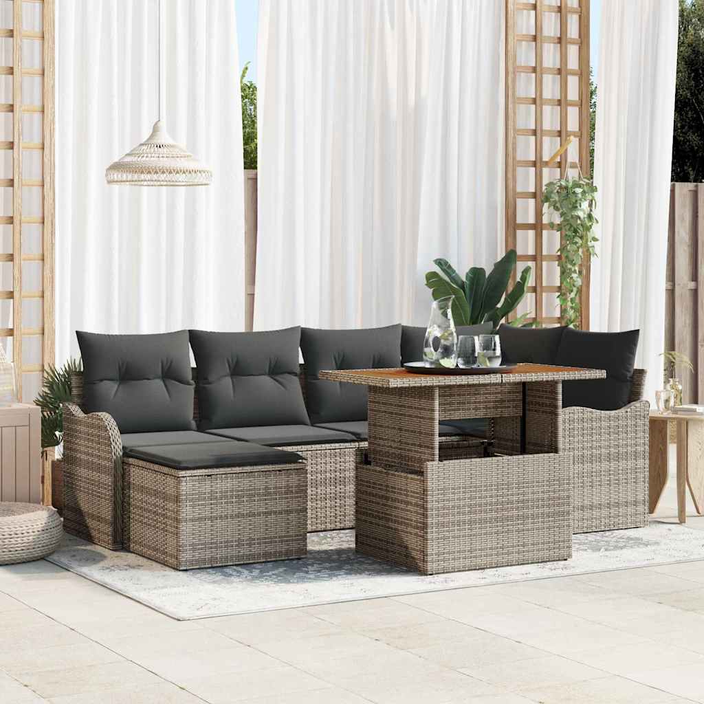 Ensemble de canapé de jardin 7 pc Gris Poly rotin