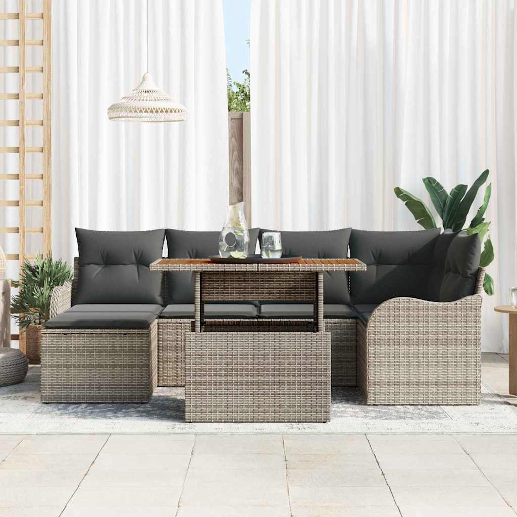 Ensemble de canapé de jardin 7 pc Gris Poly rotin