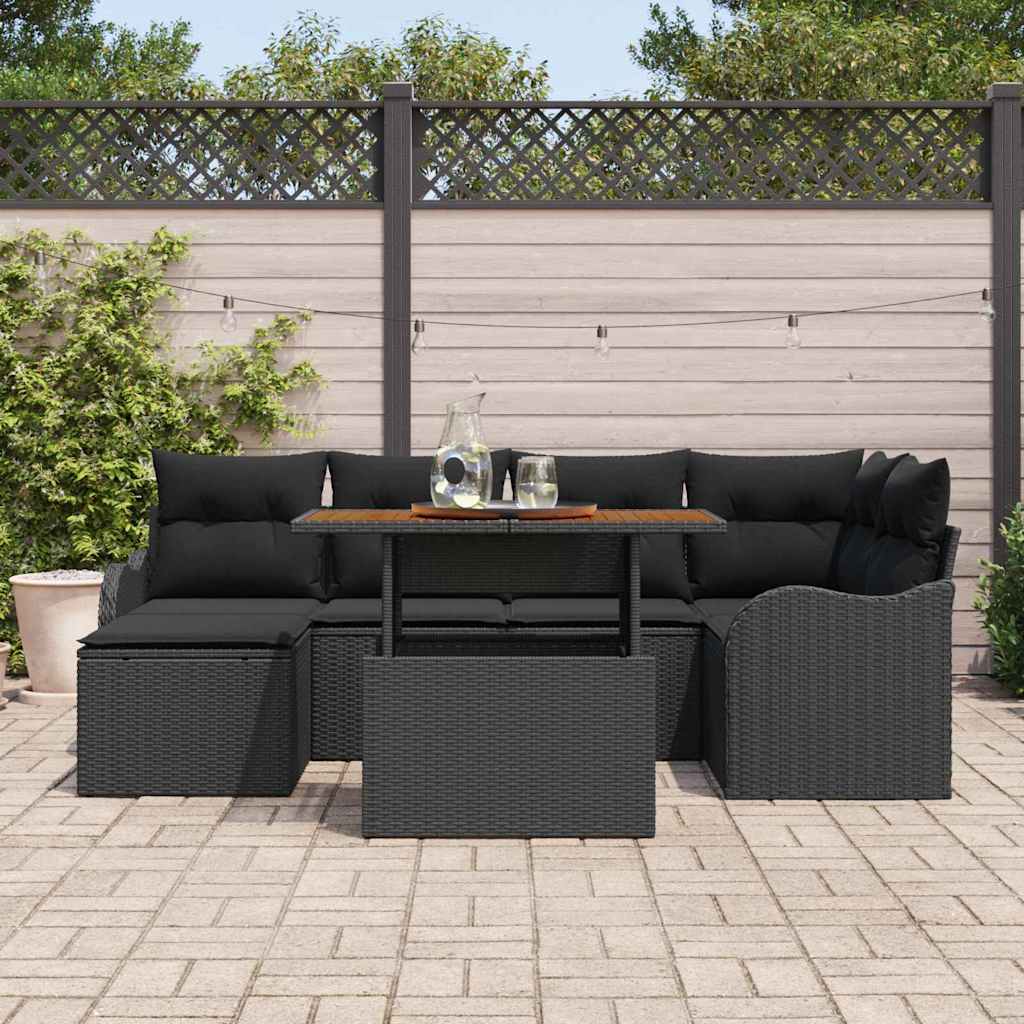 Ensemble de canapé de jardin 7 pcs Noir Poly rotin - XIOS