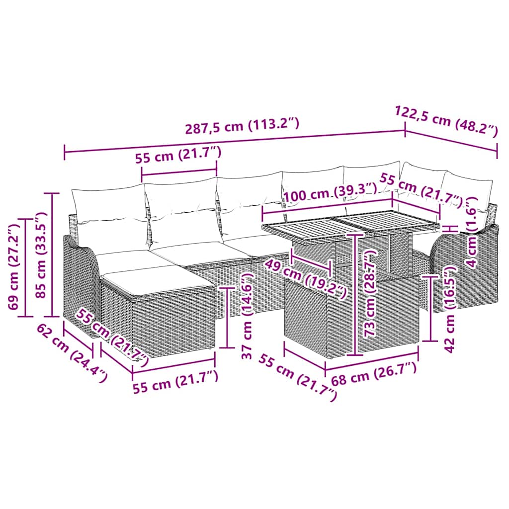 Ensemble de canapé de jardin 8 pcs Gris Poly rotin - XIOS