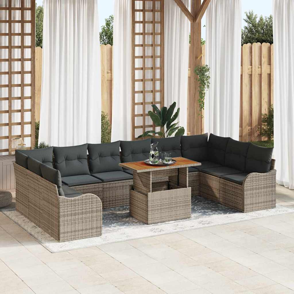 Ensemble de canapé de jardin 11 pcs Gris Poly rotin - XIOS