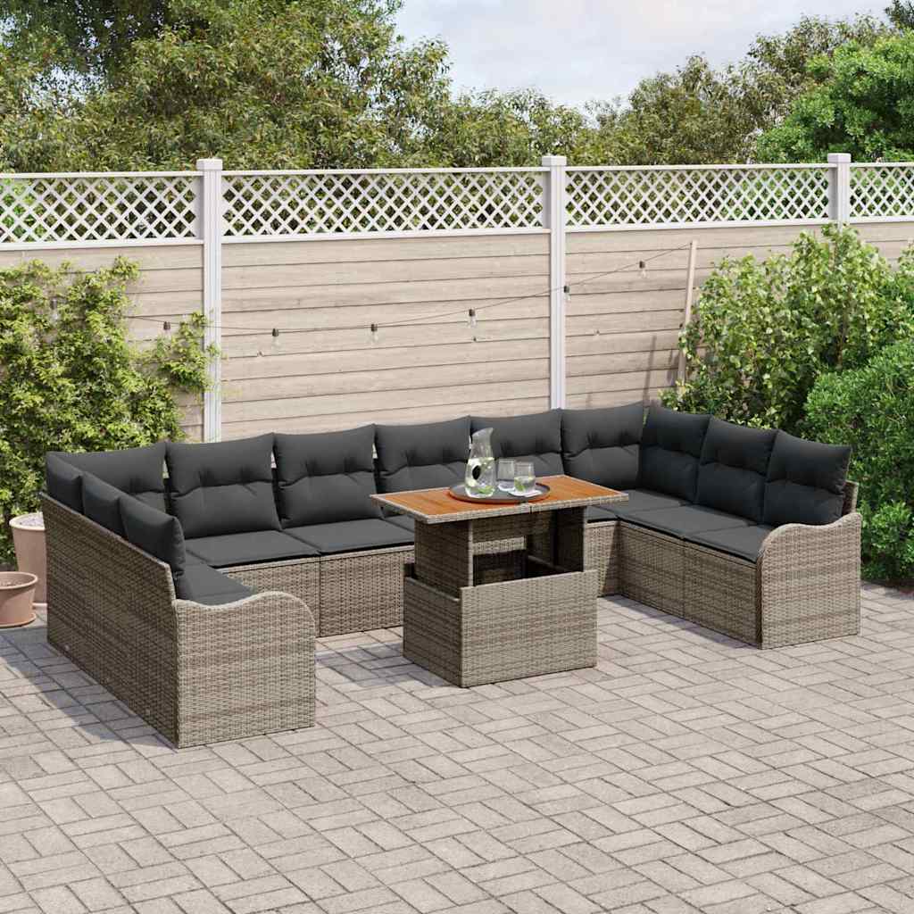Ensemble de canapé de jardin 11 pcs Gris Poly rotin - XIOS