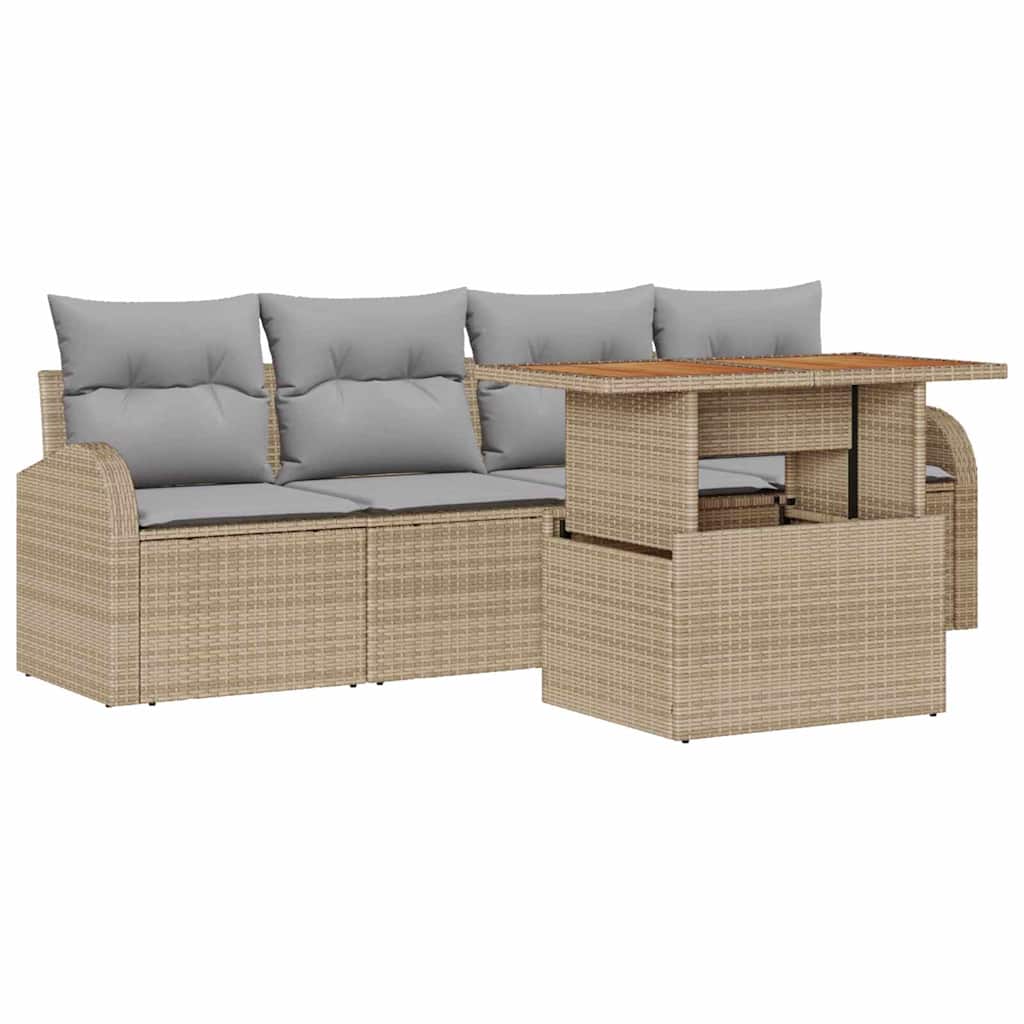 Ensemble de canapé de jardin 5 pcs Beige Poly rotin - XIOS