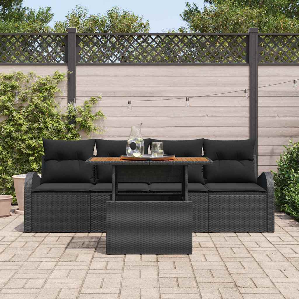 Ensemble de canapé de jardin 5 pcs Noir Poly rotin - XIOS