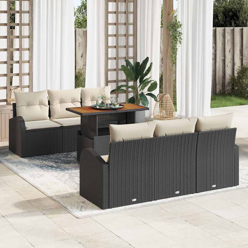 Ensemble de canapé de jardin 7 pcs Noir Poly rotin - XIOS