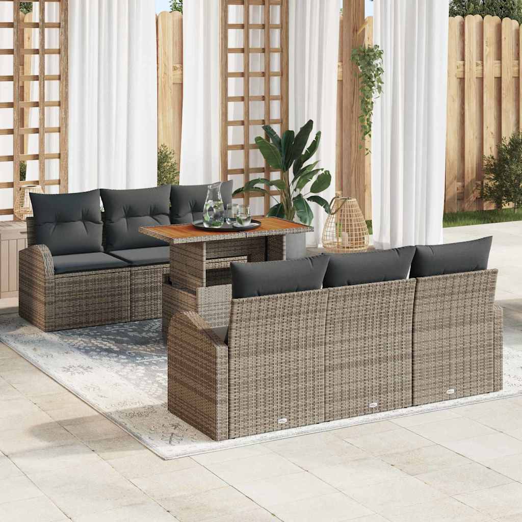 Ensemble de canapé de jardin 7 pcs Gris Poly rotin - XIOS
