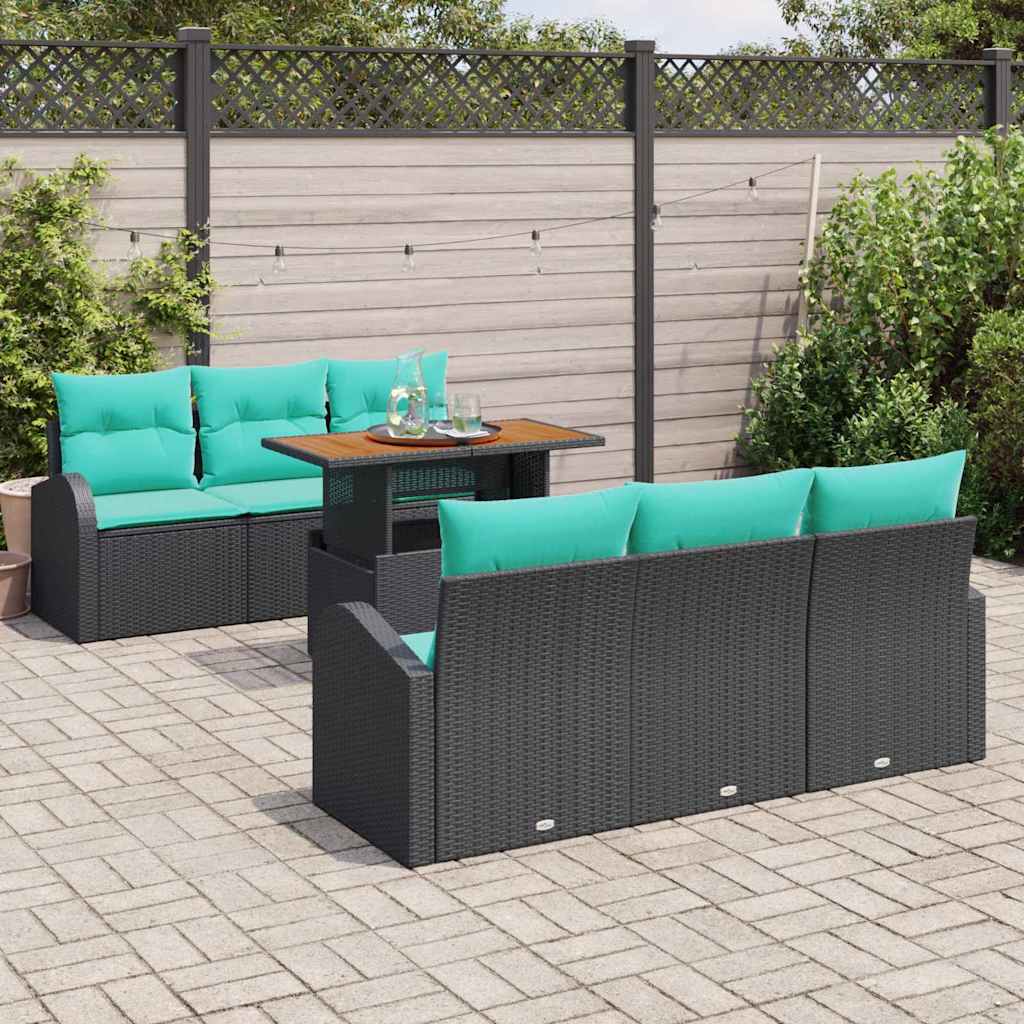 Ensemble de canapé de jardin 7 pcs Noir Poly rotin