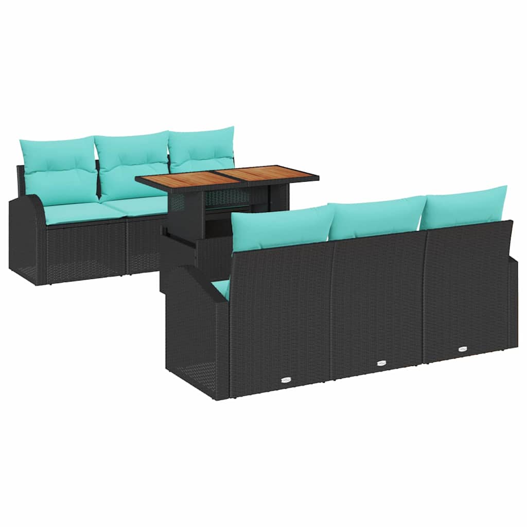 Ensemble de canapé de jardin 7 pcs Noir Poly rotin