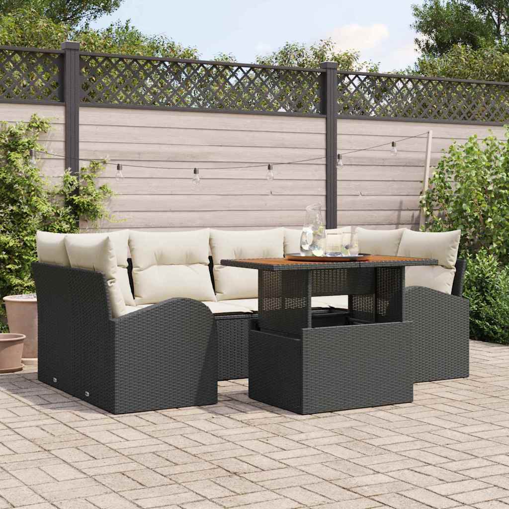 Ensemble de canapé de jardin 7 pcs Noir Poly rotin - XIOS