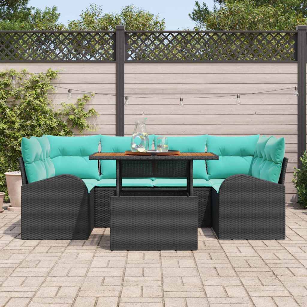 Ensemble de canapé de jardin 7 pcs Noir Poly rotin