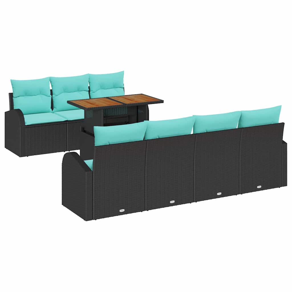 Ensemble de canapé de jardin 8 pcs Noir Poly rotin