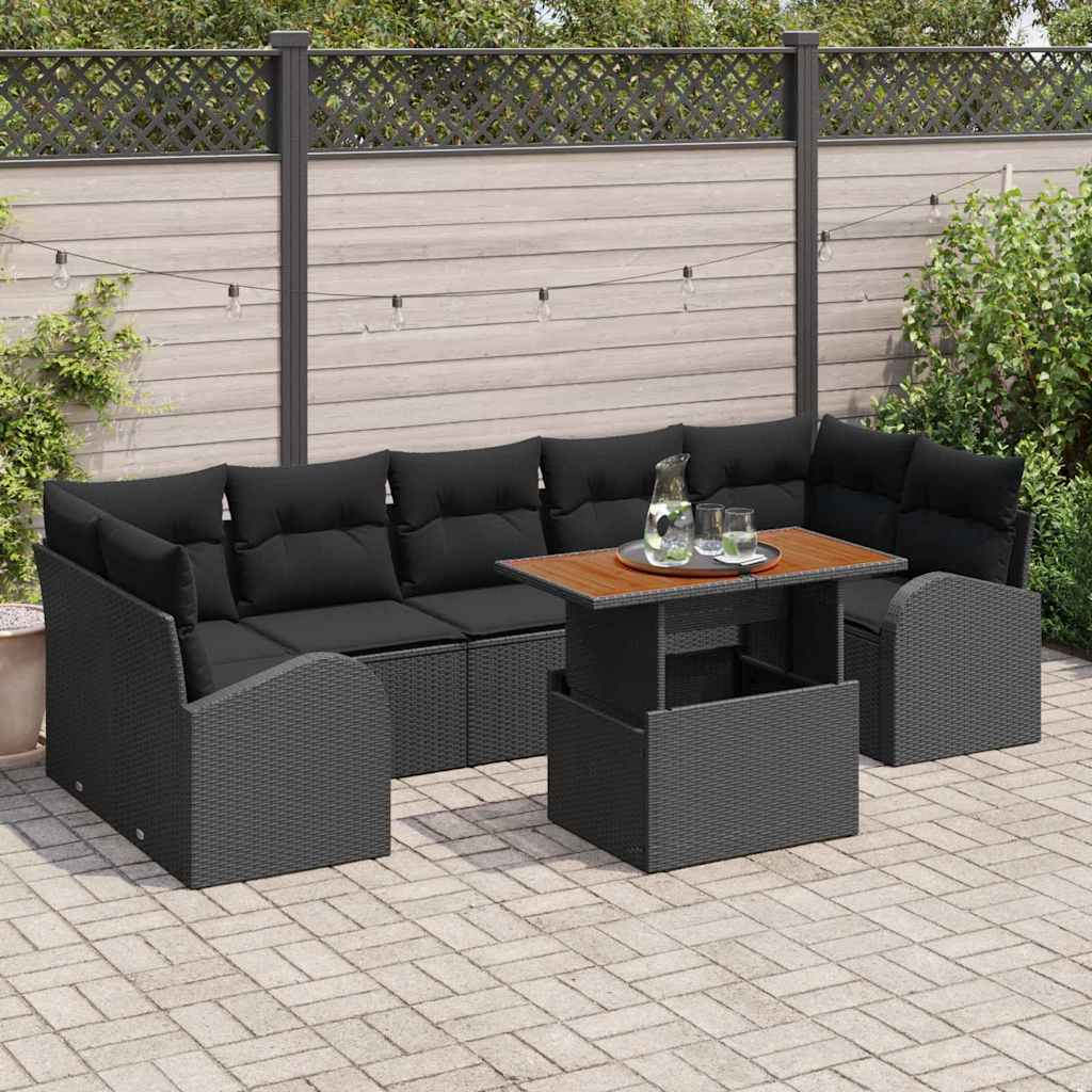 Ensemble de canapé de jardin 8 pcs Noir Poly rotin - XIOS