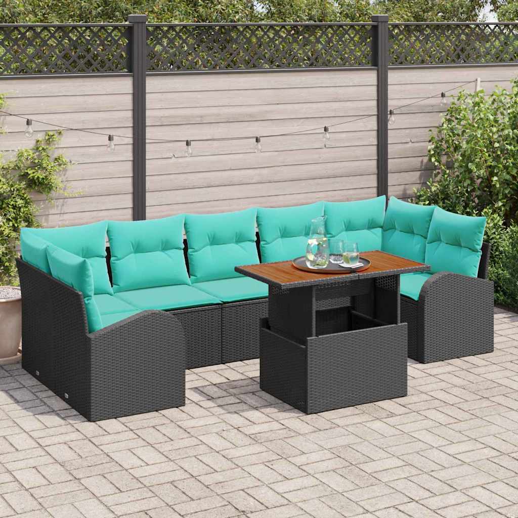 Ensemble de canapé de jardin 8 pcs Noir Poly rotin