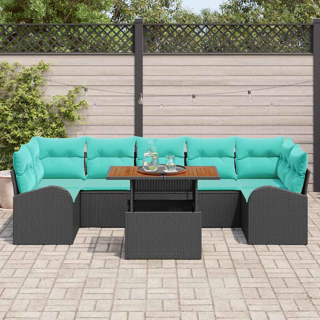 Ensemble de canapé de jardin 8 pcs Noir Poly rotin