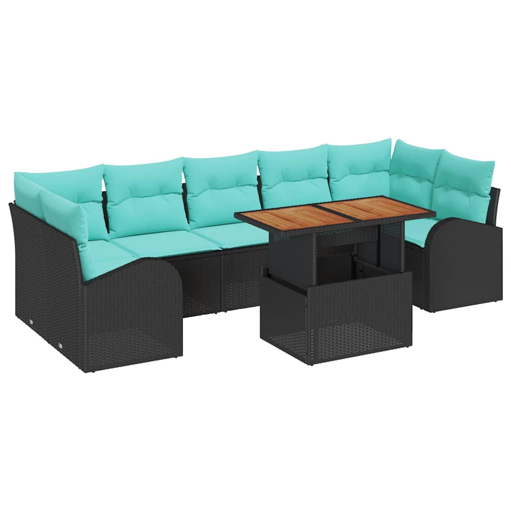 Ensemble de canapé de jardin 8 pcs Noir Poly rotin