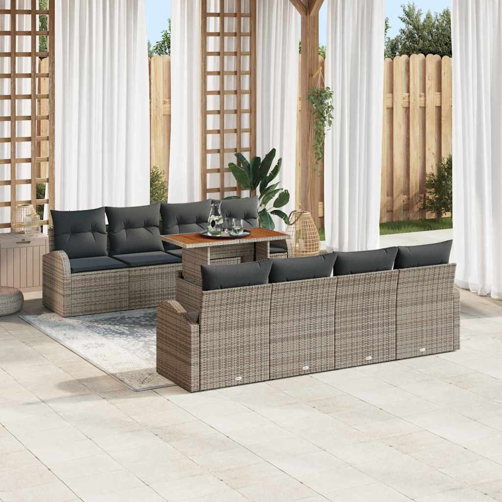 Ensemble de canapé de jardin 9 pcs Gris Poly rotin - XIOS