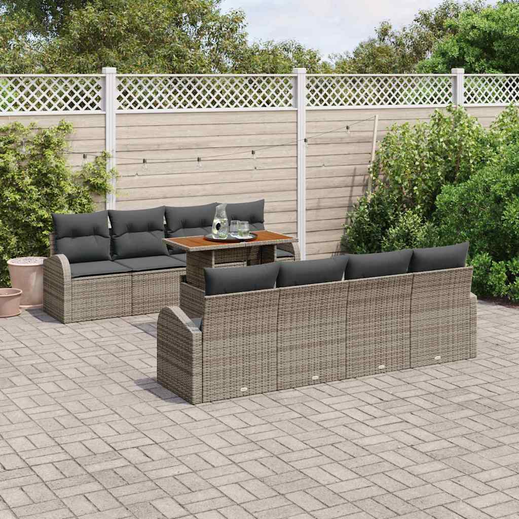 Ensemble de canapé de jardin 9 pcs Gris Poly rotin - XIOS