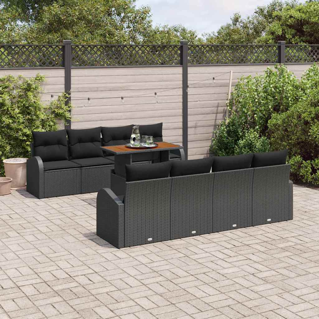 Ensemble de canapé de jardin 9 pcs Noir Poly rotin - XIOS