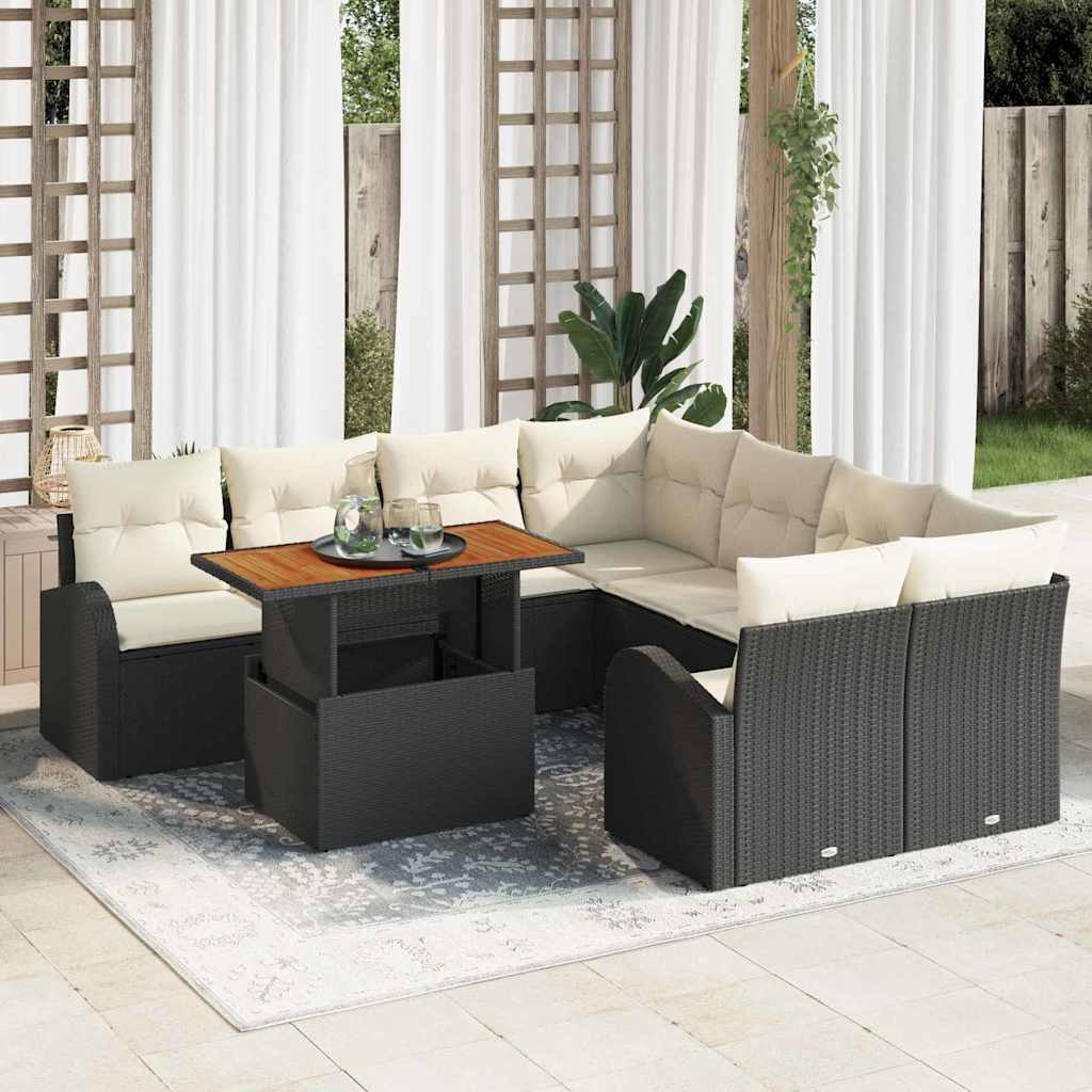Ensemble de canapé de jardin 9 pcs Noir Poly rotin - XIOS