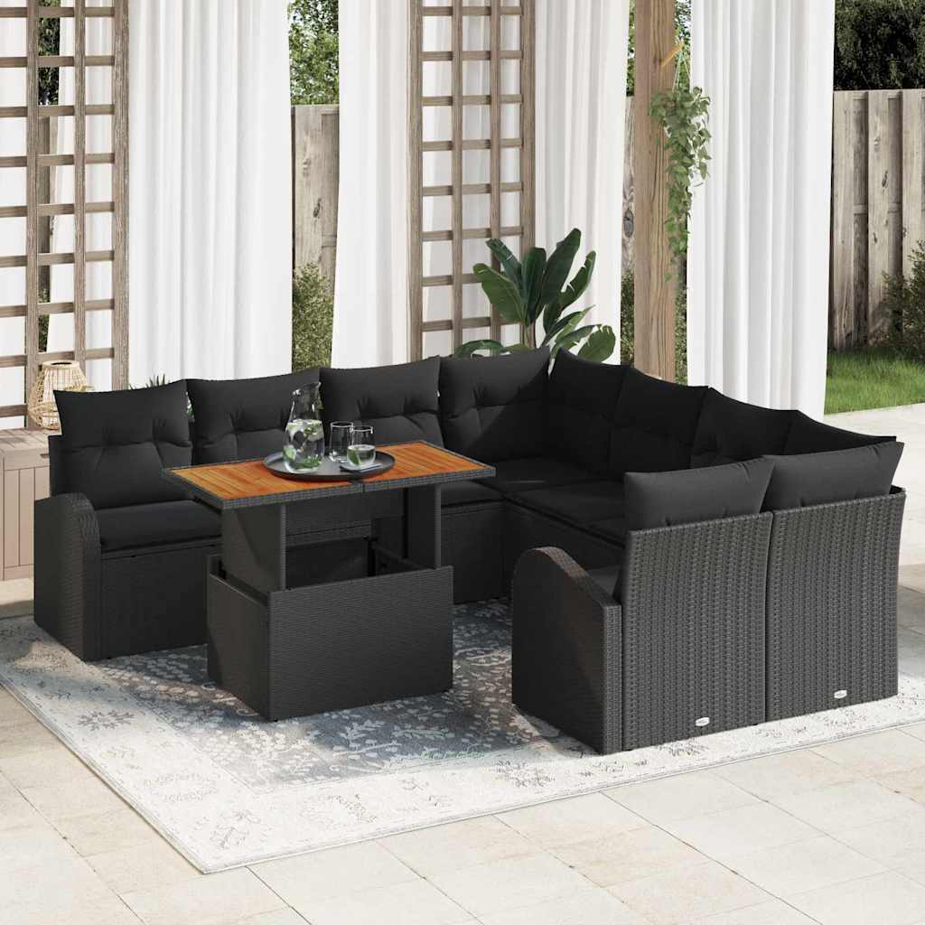 Ensemble de canapé de jardin 9 pcs Noir Poly rotin - XIOS