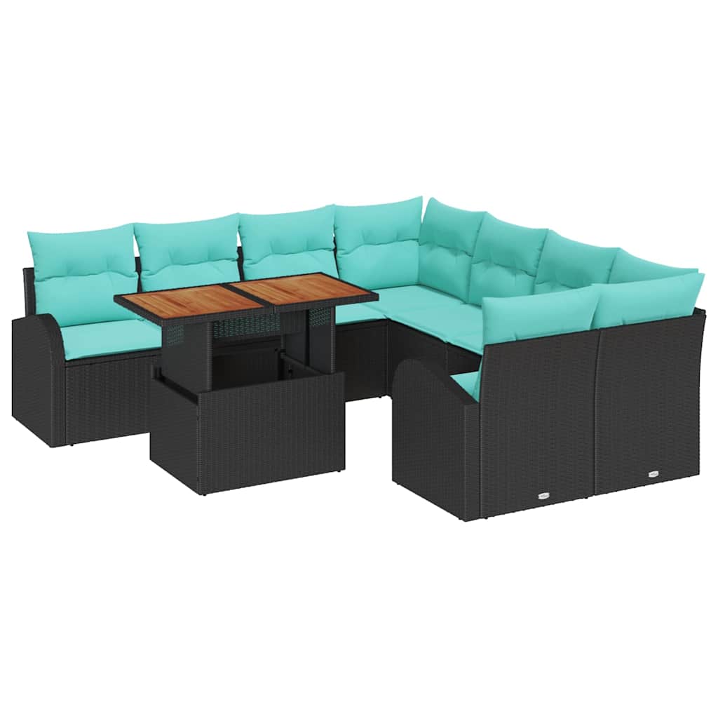 Ensemble de canapé de jardin 9 pcs Noir Poly rotin