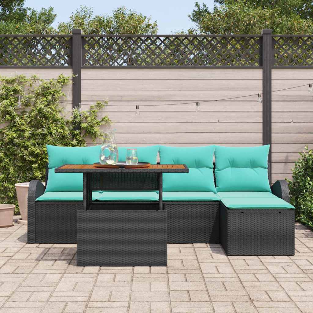 Ensemble de canapé de jardin 6 pcs Noir Poly rotin