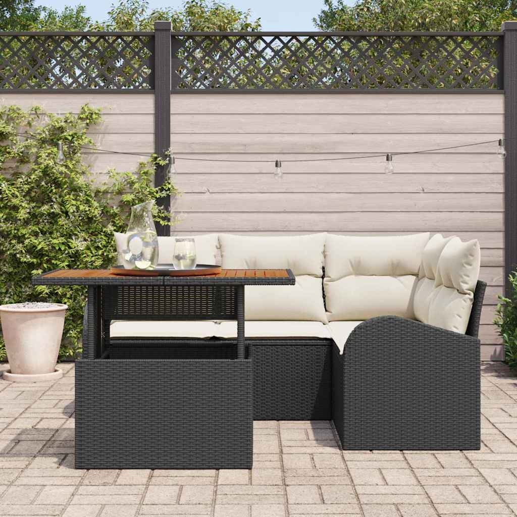 Ensemble de canapé de jardin 5 pc Noir Poly rotin