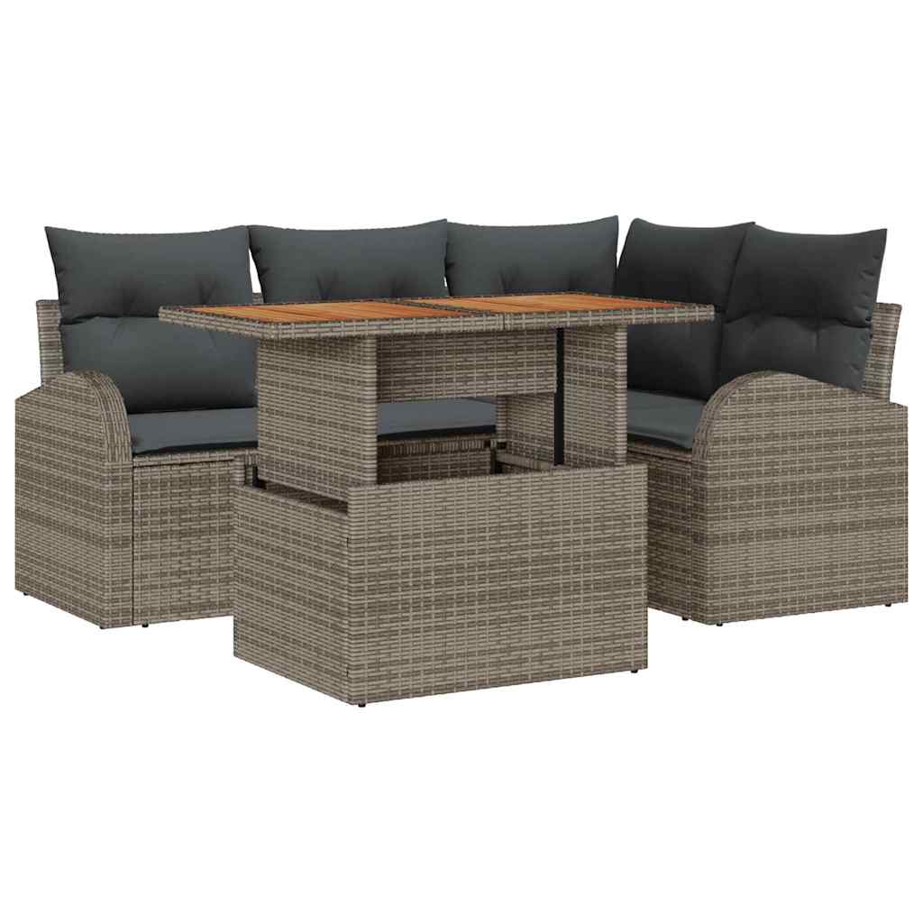 Ensemble de canapé de jardin 5 pcs Gris Poly rotin - XIOS