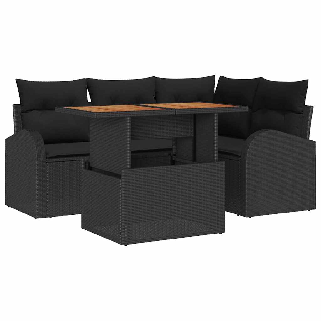 Ensemble de canapé de jardin 5 pcs Noir Poly rotin - XIOS