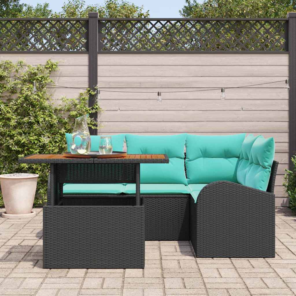 Ensemble de canapé de jardin 5 pcs Noir Poly rotin