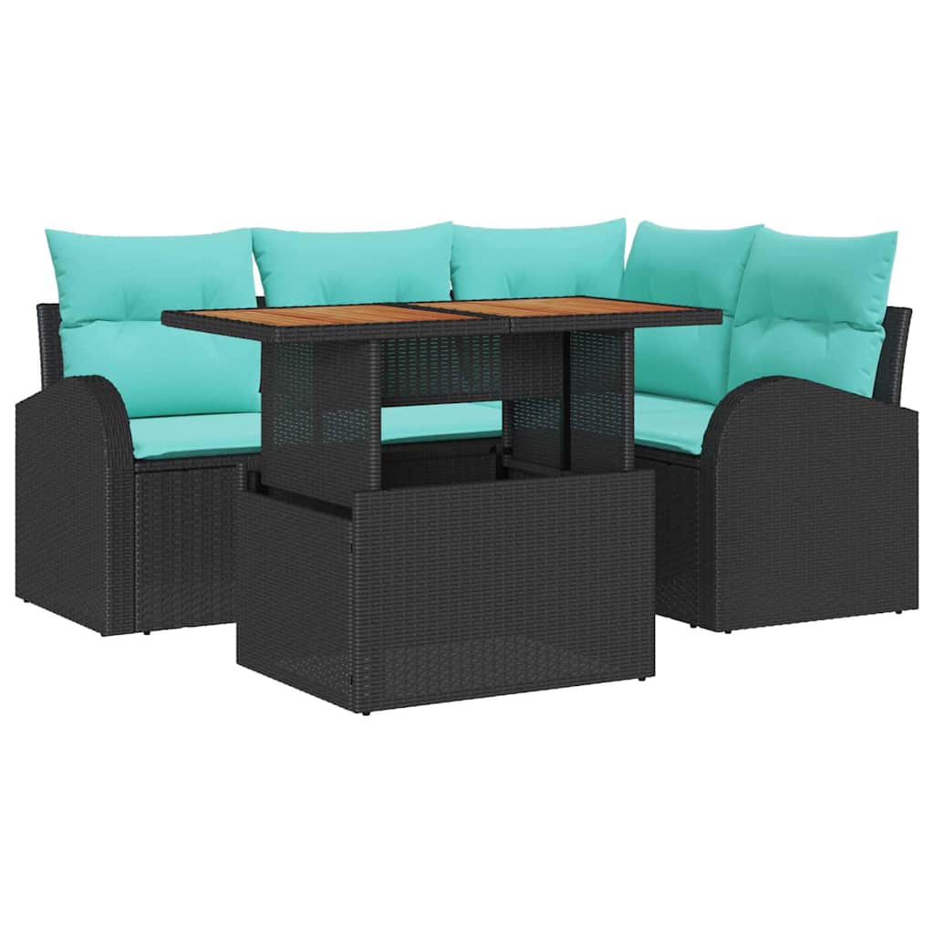 Ensemble de canapé de jardin 5 pcs Noir Poly rotin