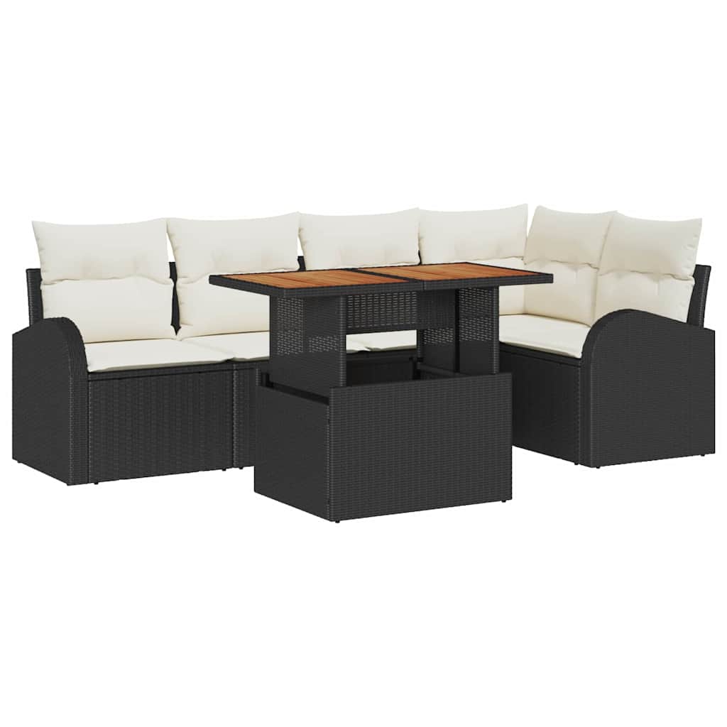 Ensemble de canapé de jardin 6 pcs Noir Poly rotin - XIOS