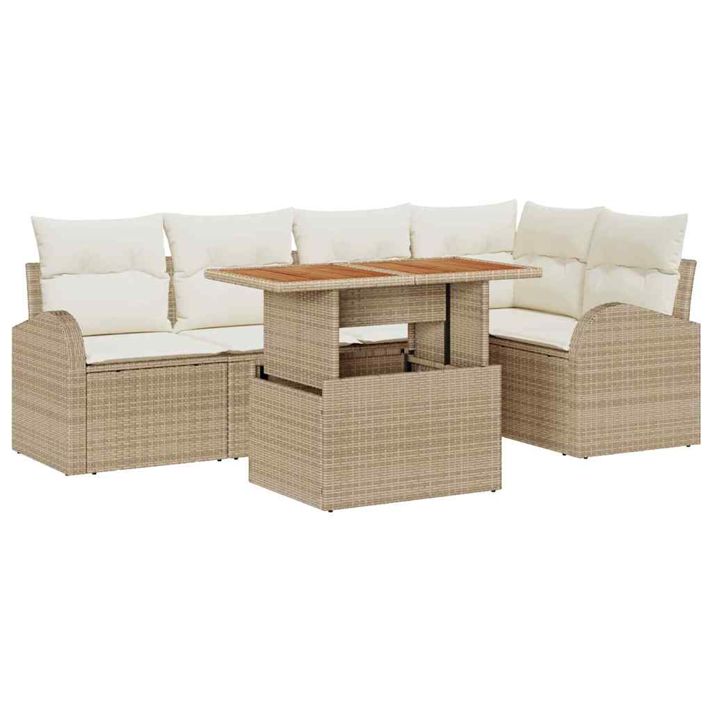 Ensemble de canapé de jardin 6 pc Beige Poly rotin