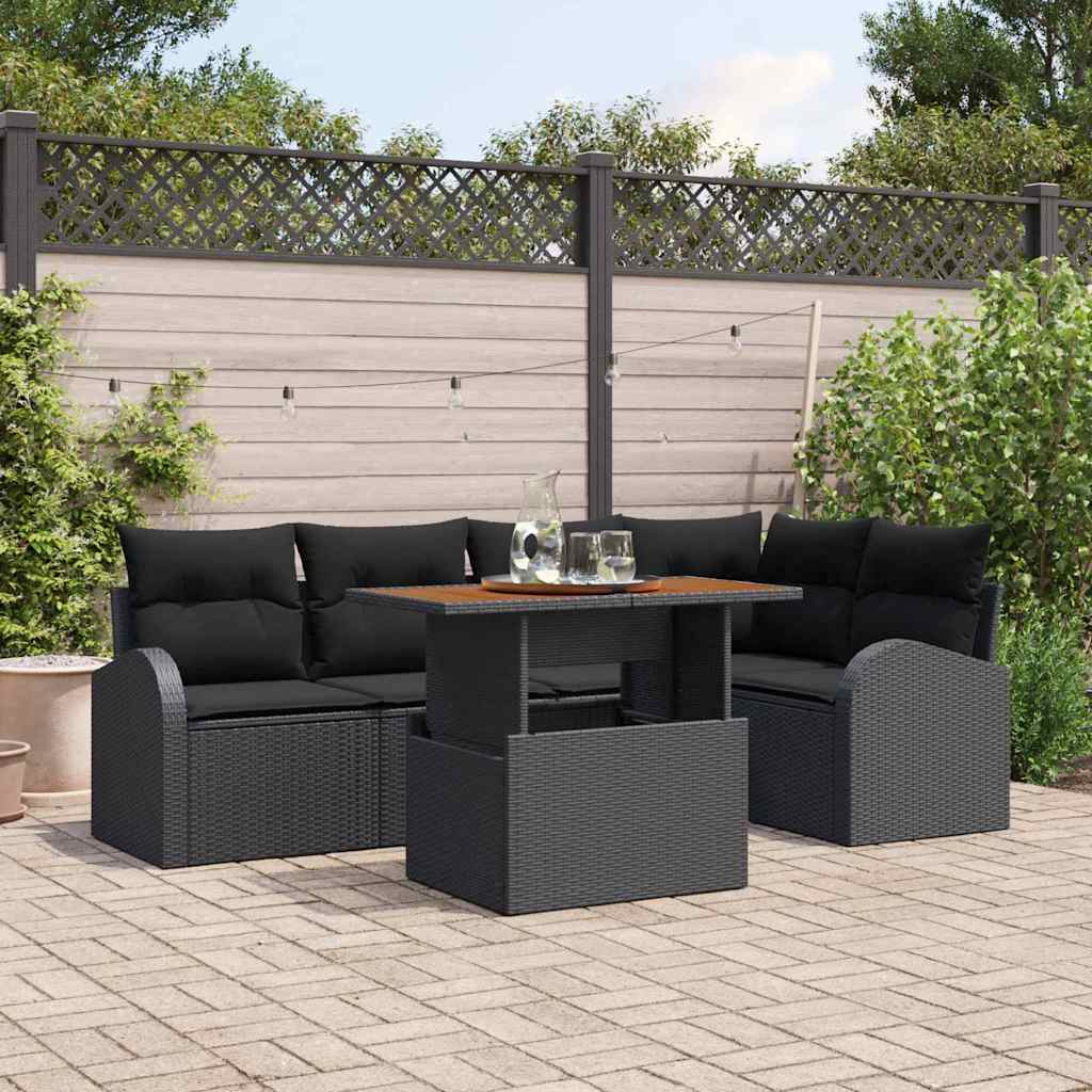 Ensemble de canapé de jardin 6 pcs Noir Poly rotin - XIOS