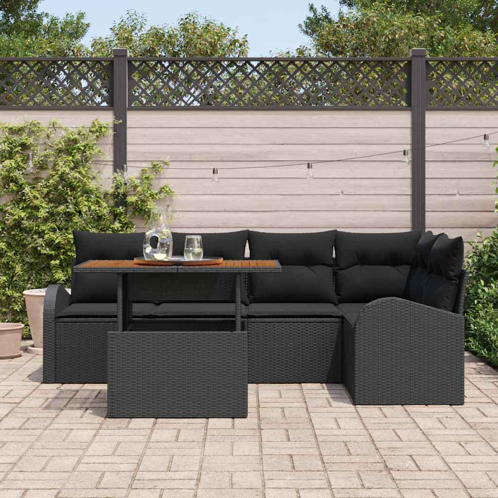Ensemble de canapé de jardin 6 pcs Noir Poly rotin - XIOS