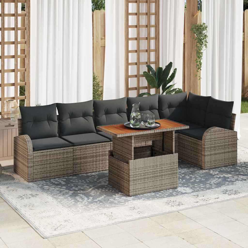 Ensemble de canapé de jardin 7 pc Gris Poly rotin