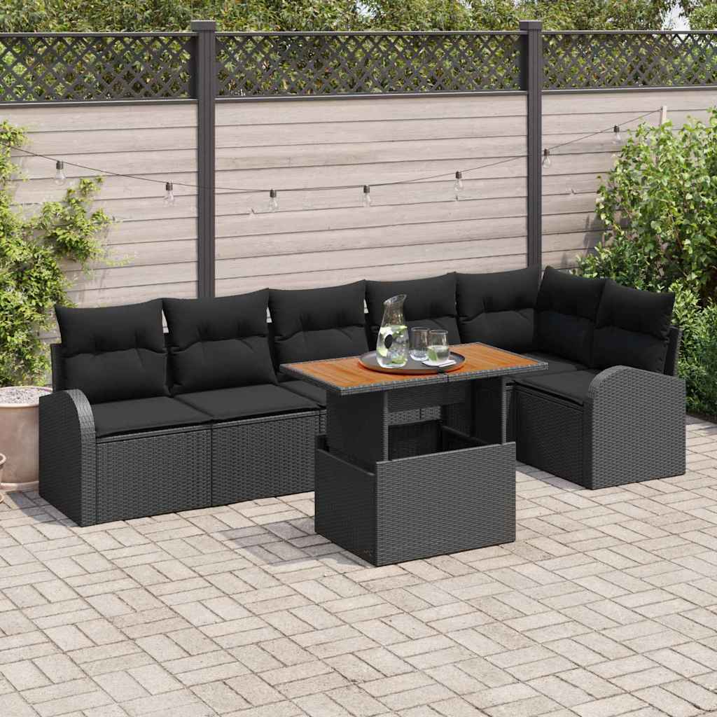 Ensemble de canapé de jardin 7 pcs Noir Poly rotin - XIOS