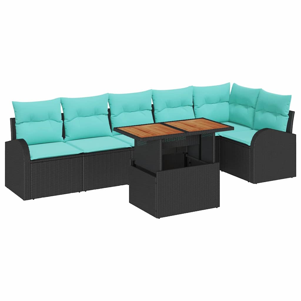 Ensemble de canapé de jardin 7 pcs Noir Poly rotin