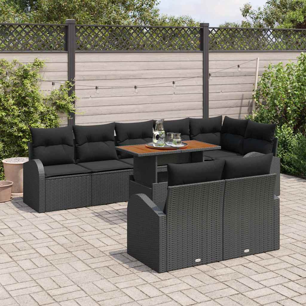 Ensemble de canapé de jardin 9 pcs Noir Poly rotin