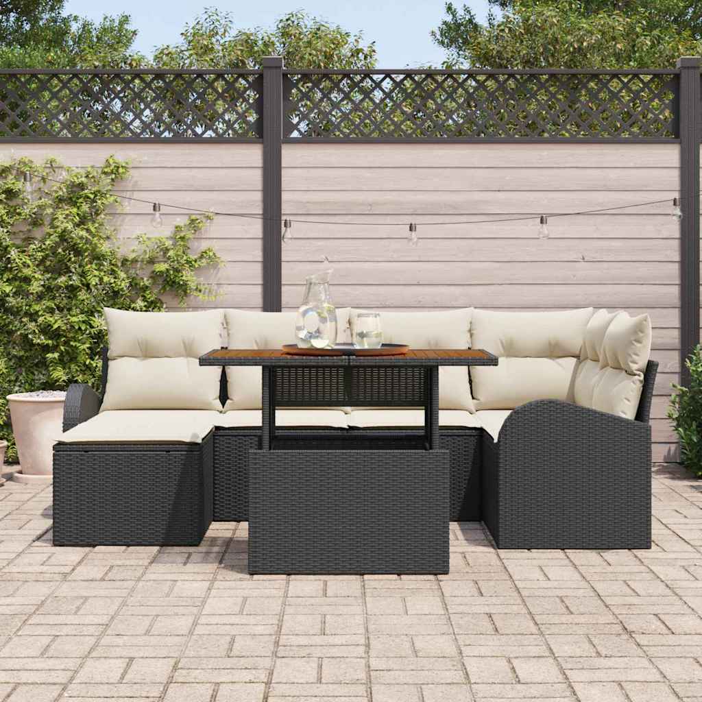 Ensemble de canapé de jardin 7 pcs Noir Poly rotin - XIOS