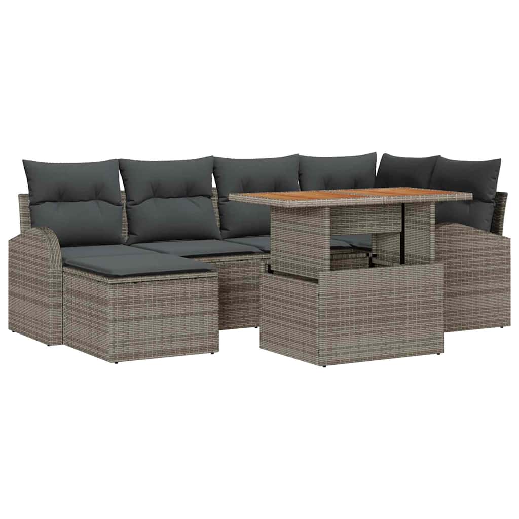 Ensemble de canapé de jardin 7 pc Gris Poly rotin