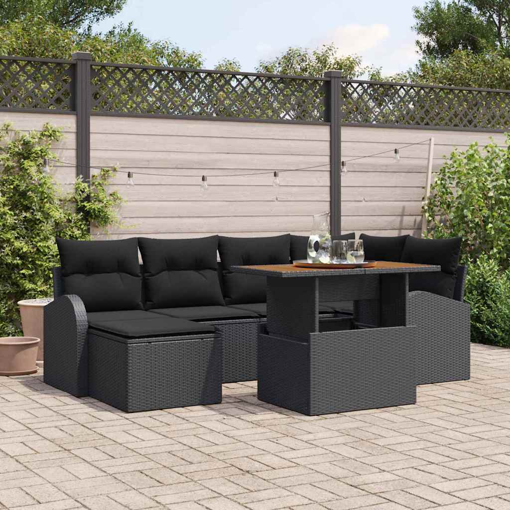 Ensemble de canapé de jardin 7 pcs Noir Poly rotin - XIOS