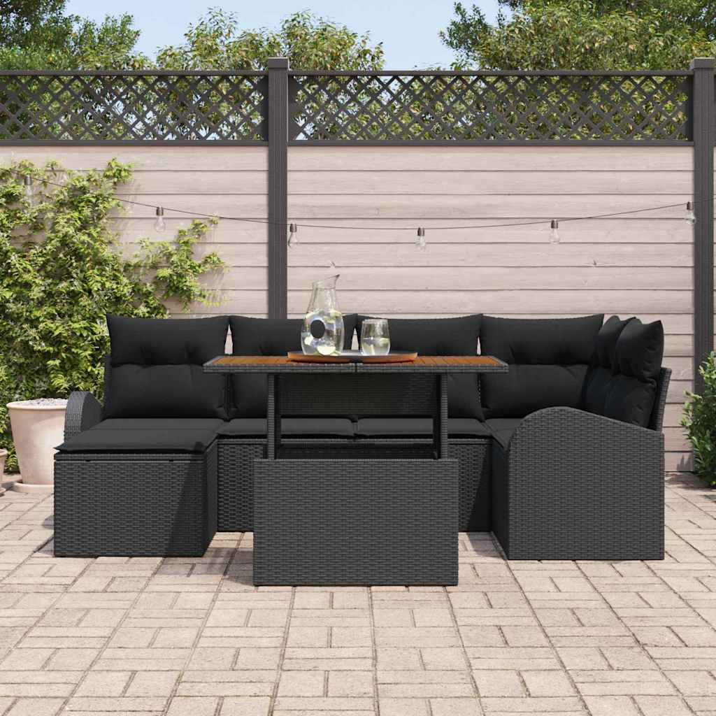 Ensemble de canapé de jardin 7 pcs Noir Poly rotin - XIOS