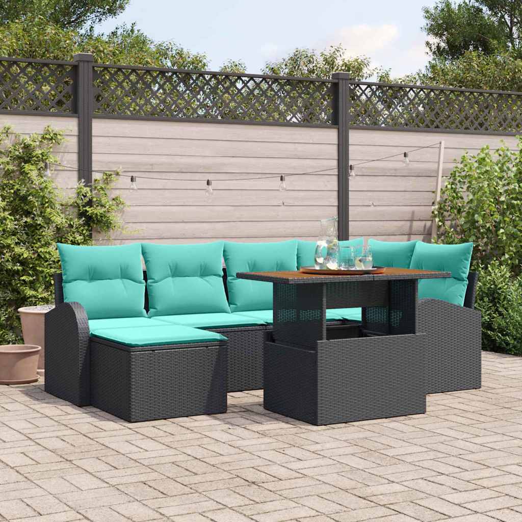 Ensemble de canapé de jardin 7 pcs Noir Poly rotin