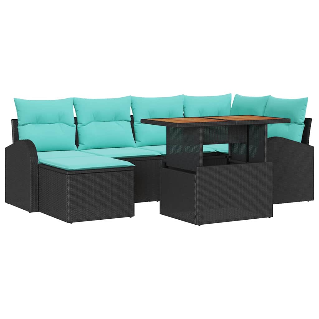 Ensemble de canapé de jardin 7 pcs Noir Poly rotin