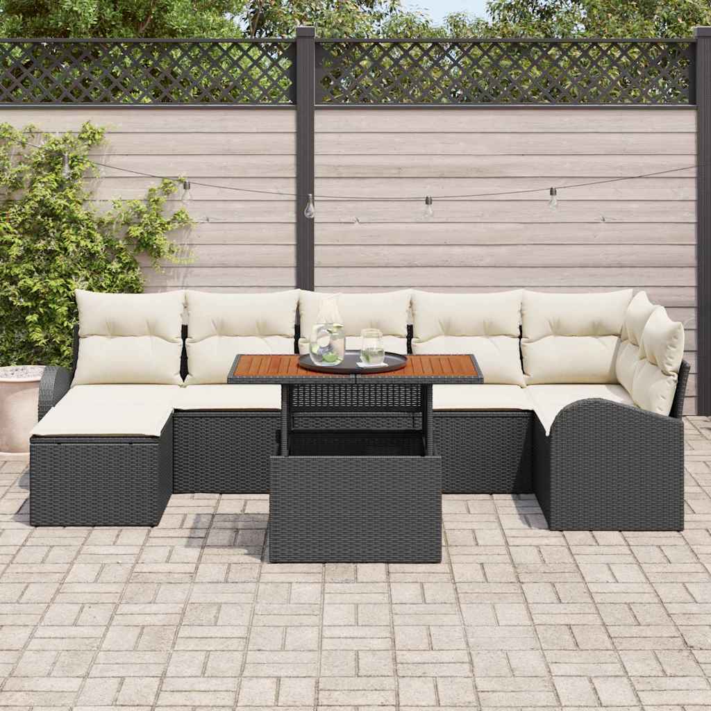 Ensemble de canapé de jardin 8 pc Noir Poly rotin