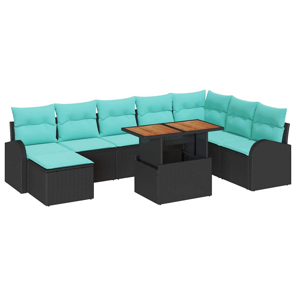 Ensemble de canapé de jardin 9 pcs Noir Poly rotin