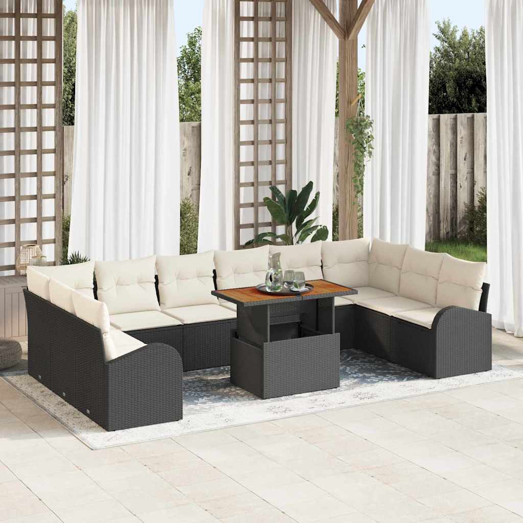 Ensemble de canapé de jardin 11 pcs Noir Poly rotin - XIOS